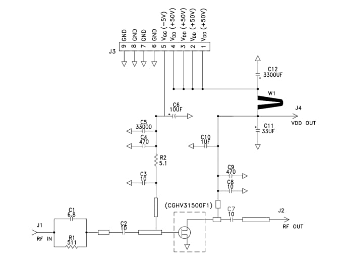 Schaltplan - MACOM CGHV31500F1-AMP Evaluierungsboard